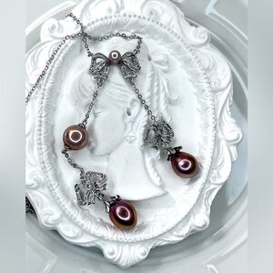 🔥🔥Handmade Metallic Freshwater Pearl Edison Pearl Rose Gold 🎀 Necklace